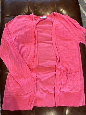 LOFT Bright Pink Open-Front Knit Cardigan